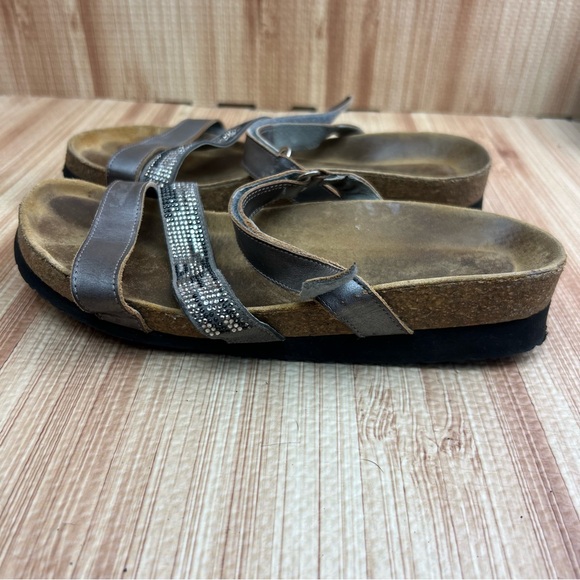 NAOT Sandals Womens 7 38 Columbus Metallic Leather Silver with Metallic Rivets - Picture 2 of 6